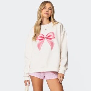 Edikted size M Cream Sweatshirt with Pink Bow